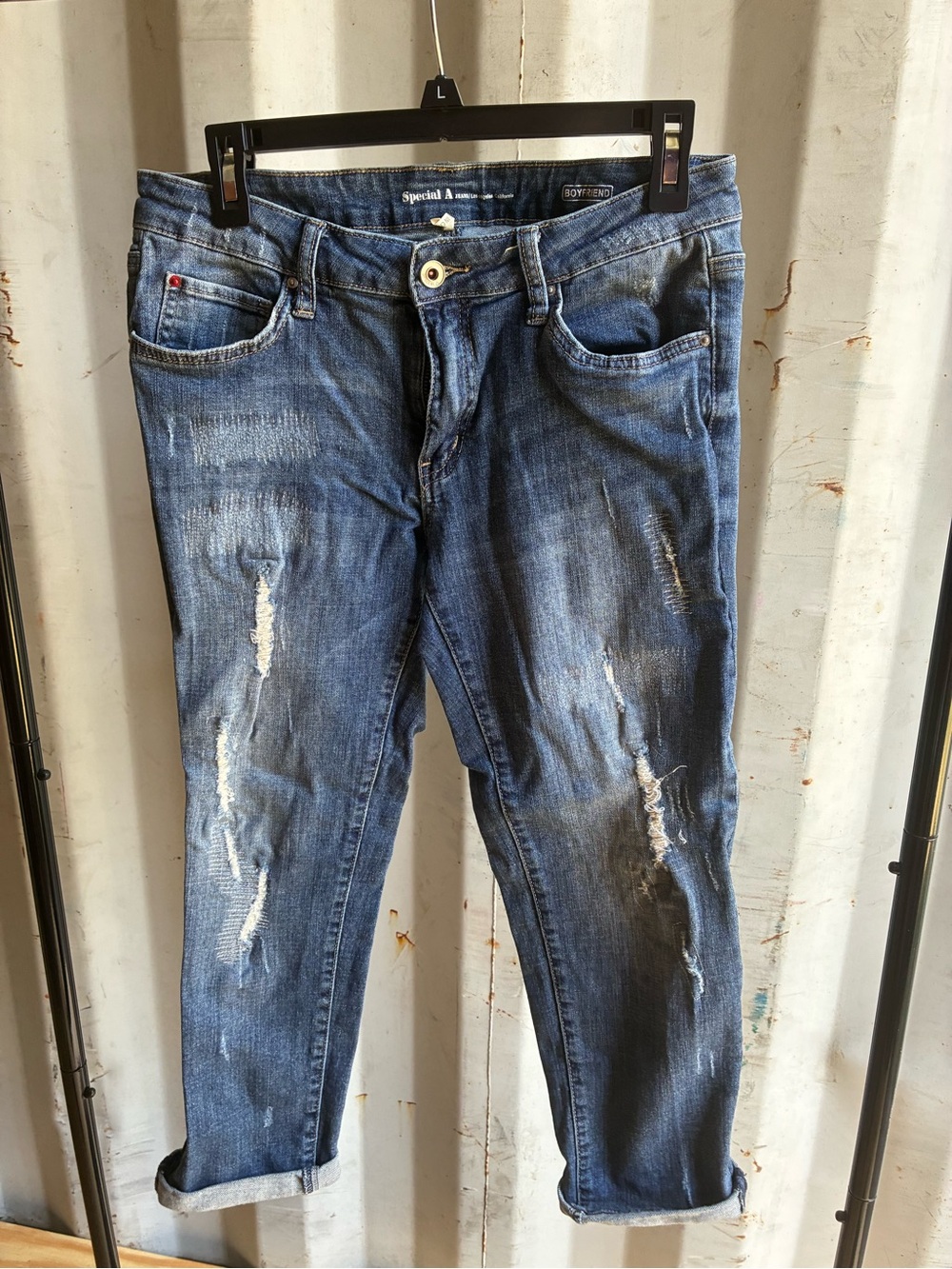 Women’s Distressed Boyfriend Jeans - Blue